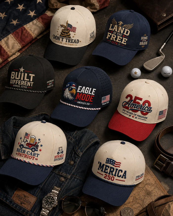 True Glory hat collection flatlay